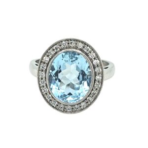 PLATINUM AQUAMARINE & DIAMOND RING