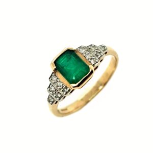 9CT YELLOW GOLD EMERALD & DIAMOND RING