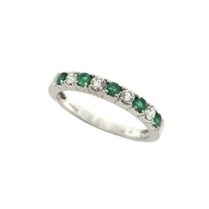 18CT WHITE GOLD EMERALD & DIAMOND HALF ETERNITY RING