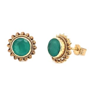 9CT YELLOW GOLD EMERALD STUD EARRINGS