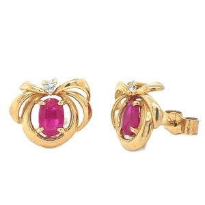 9CT YELLOW GOLD RUBY & DIAMOND STUD EARRINGS