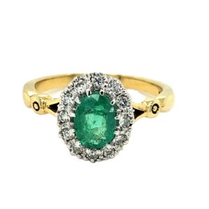 18CT YELLOW GOLD EMERALD & DIAMOND CLUSTER RING