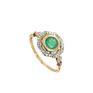 9CT YELLOW GOLD EMERALD & DIAMOND HALO RING