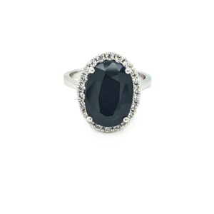 18CT WHITE GOLD SAPPHIRE & DIAMOND CLUSTER RING