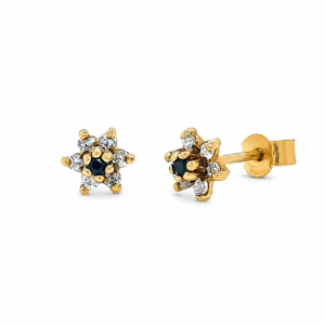 9CT YELLOW GOLD SAPPHIRE & DIAMOND STUD EARRINGS