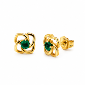 9CT YELLOW GOLD EMERALD FLOWER STUD EARRINGS