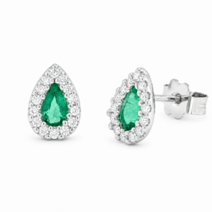 18CT WHITE GOLD EMERALD & DIAMOND STUD EARRINGS
