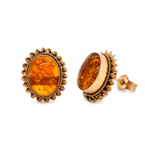 9CT YELLOW GOLD AMBER STUD EARRINGS