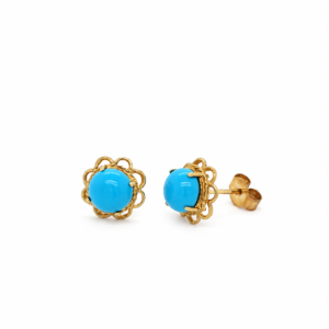 9CT YELLOW GOLD TURQUOISE FLORAL STUD EARRINGS