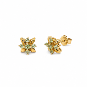 9CT YELLOW GOLD PERIDOT FLORAL STUD EARRINGS