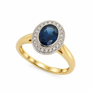 18CT YELLOW & WHITE GOLD SAPPHIRE & DIAMOND CLUSTER RING