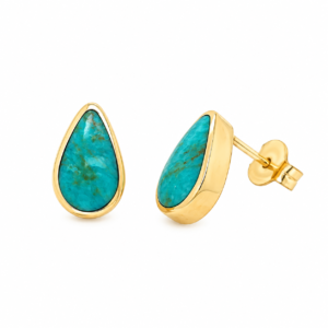 9CT YELLOW GOLD TURQUOISE TEARDROP STUD EARRINGS