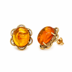 9CT YELLOW GOLD AMBER FLOWER STUD EARRINGS